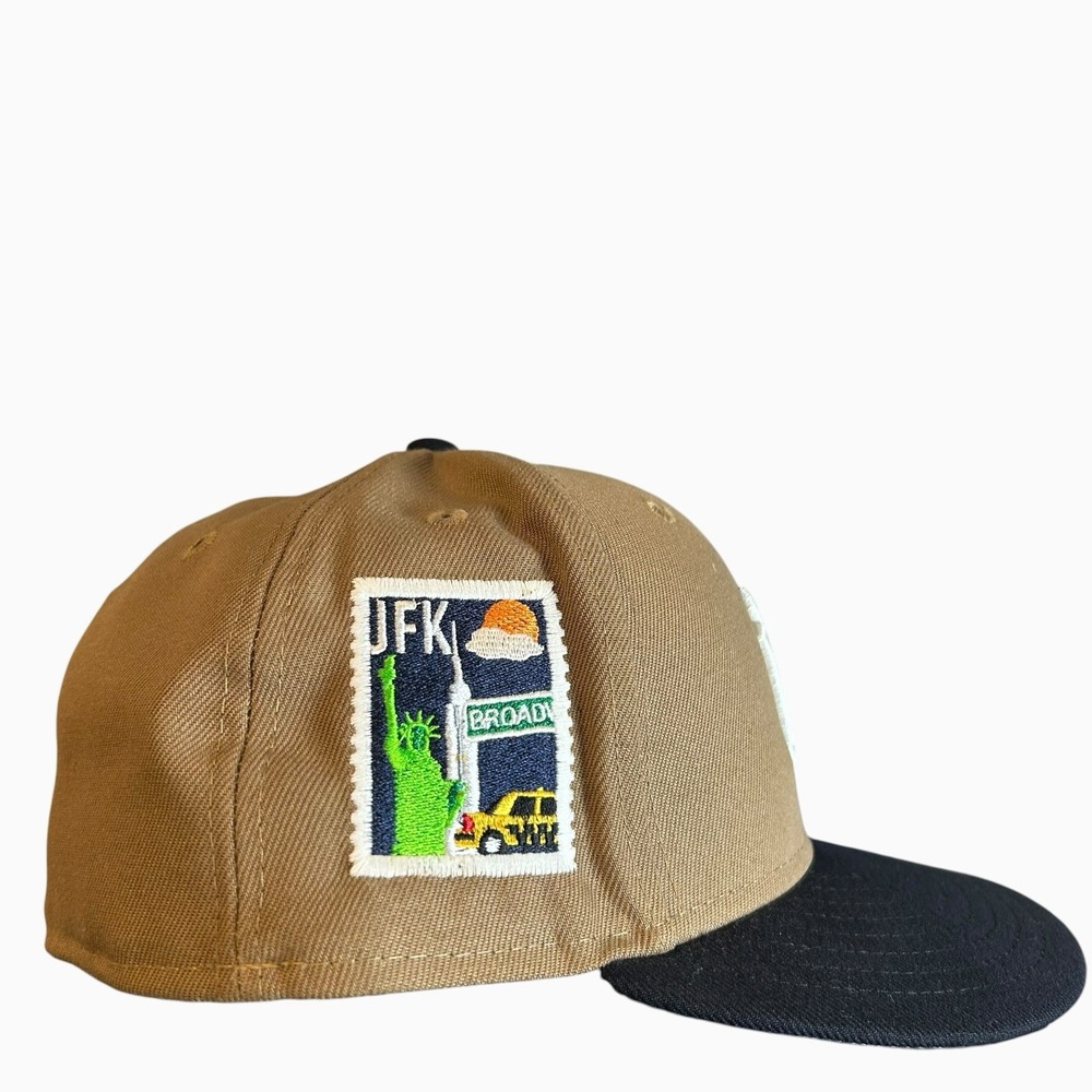New Era 59FIFTY New York Yankees MLB Fitted Cap Tan Size 7 3/8 JFK Patch Custom